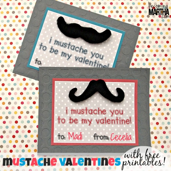 Adhesive Mustache Valentines with Free Printables!