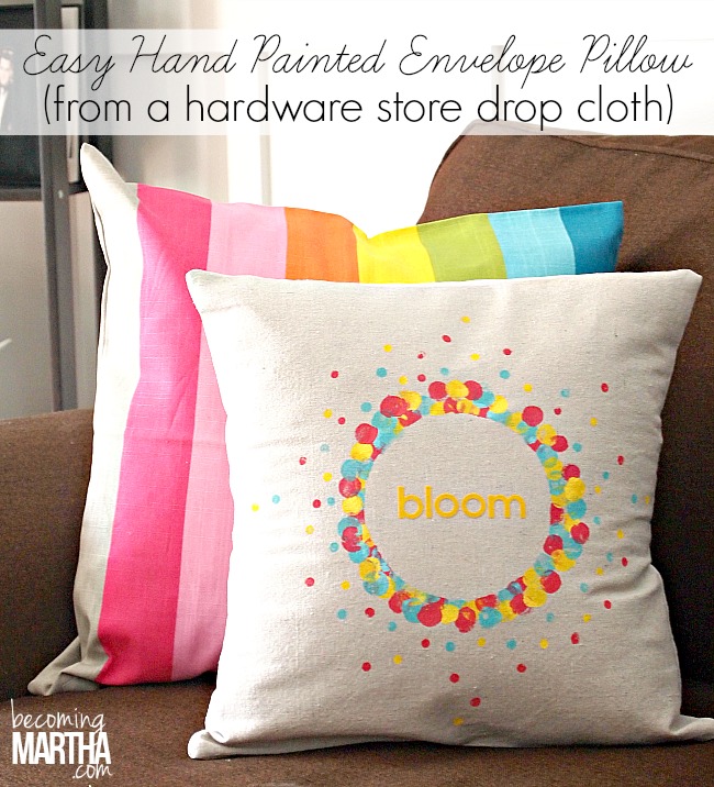 Add a touch of Spring to your home with easy drop cloth envelope pillows!